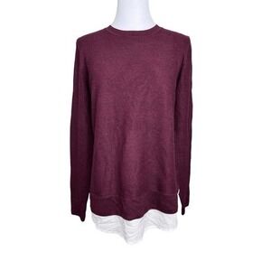 Hilary Radley Heather Burgundy V-neck Shirttail Sweater SMALL‎ Quiet Luxury SALE